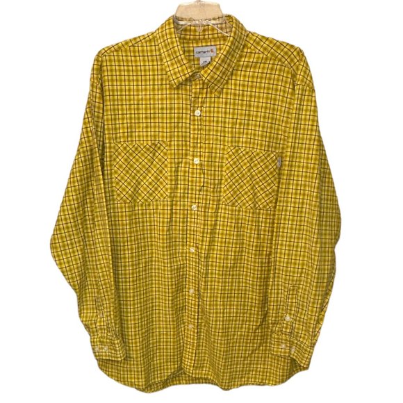 Men's‎ Carhartt Lightweight Yellow Plaid Cotton Button Up Shirt Size XXL - Picture 1 of 7
